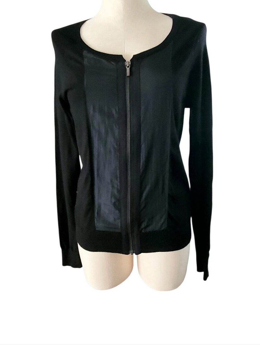 Banana Republic Merino Black Wool & Silk Full=Zip Cardigan Jacket